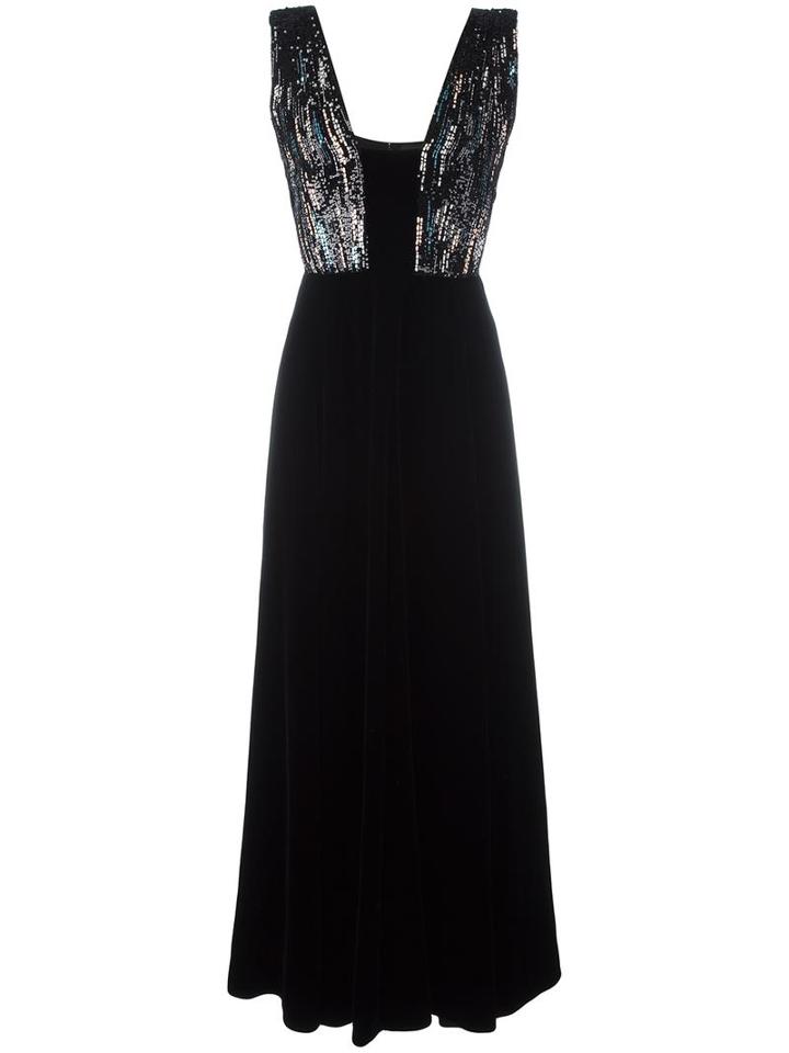 Giorgio Armani Sequined V-neck Dress, Women's, Size: 40, Black, Viscose/silk/polyamide