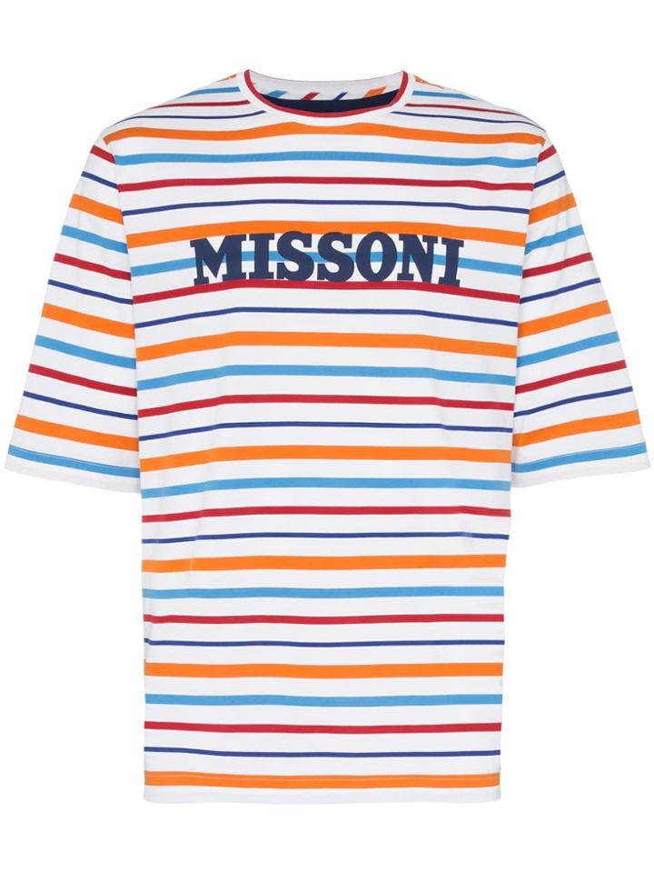 Missoni Stripe Print Logo Embellished Cotton T-shirt - S0101