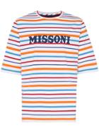 Missoni Stripe Print Logo Embellished Cotton T-shirt - S0101