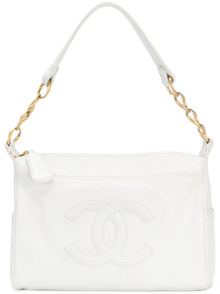Chanel Vintage Cc Logo Quilted Shoulder Bag - White