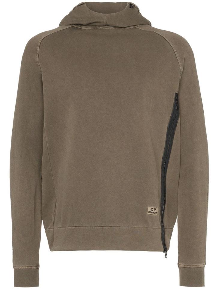 Cp Company Zip Detail Hooded Cotton Jumper - Green