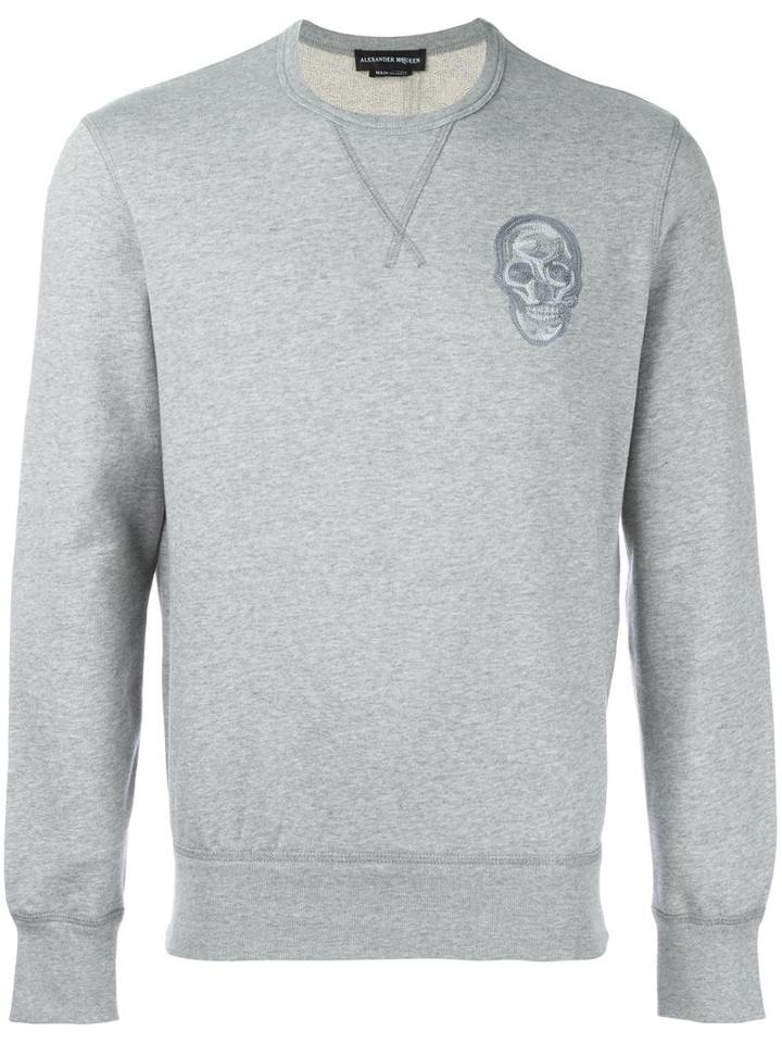 Alexander Mcqueen Skull Embroidered Sweatshirt, Men's, Size: Xs, Grey, Organic Cotton/polyester/viscose