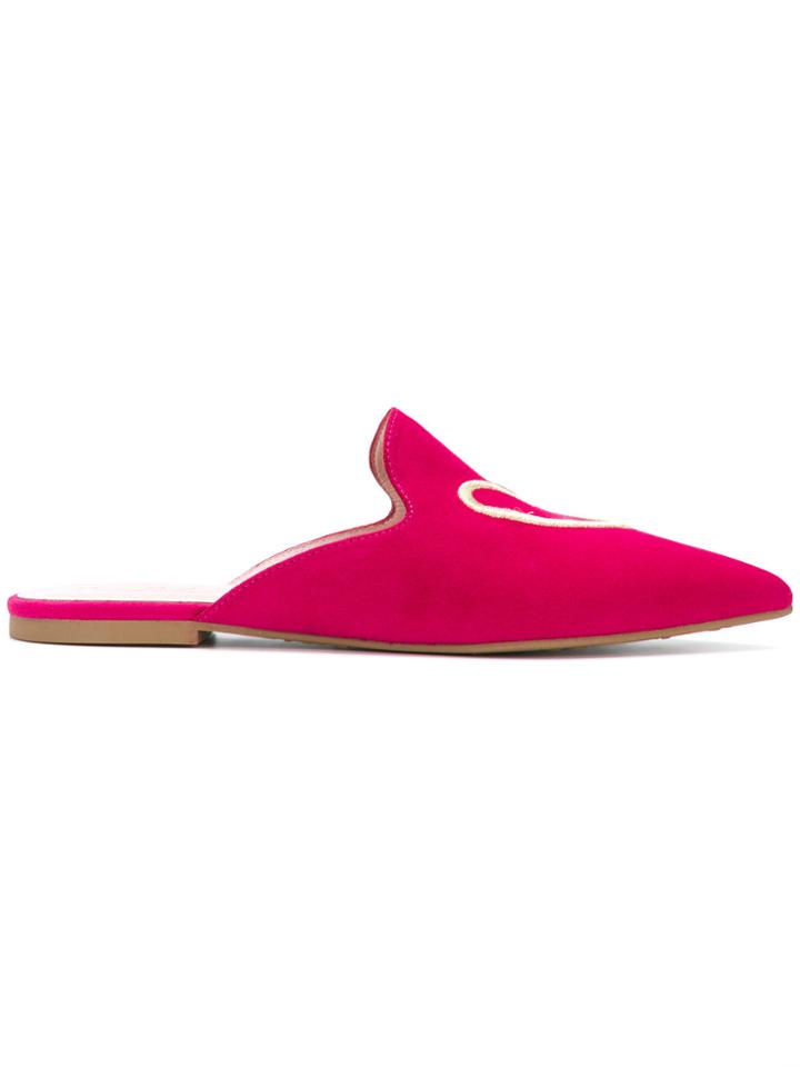 Pretty Ballerinas Slogan Embroidered Mules - Pink & Purple
