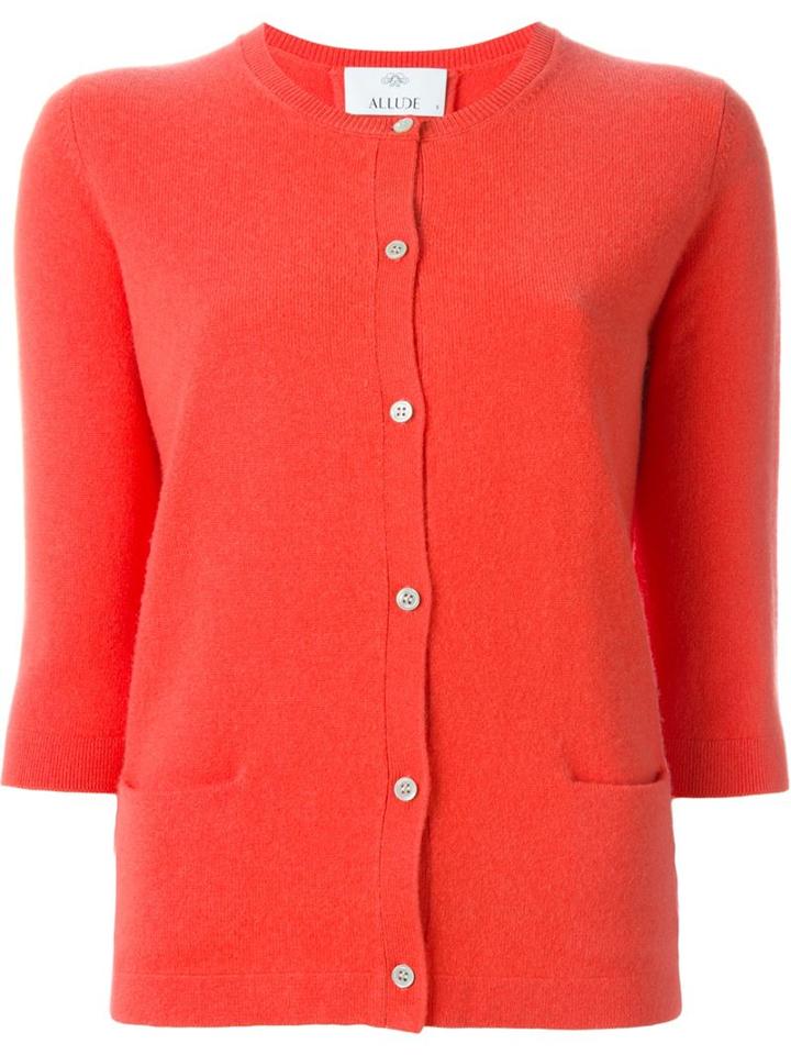 Allude Three-quarter Sleeve Cardigan, Women's, Size: Large, Red, Cashmere