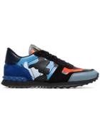Valentino Black, Blue And Orange Camouflage Rockrunner Leather