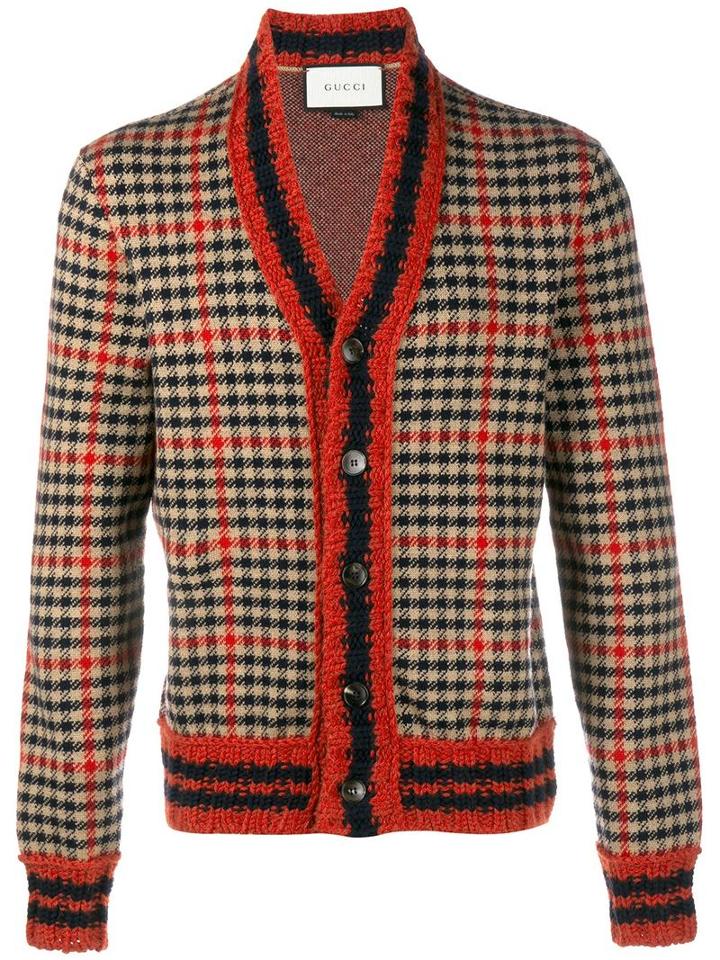 Gucci Checked Cardigan, Men's, Size: Medium, Nude/neutrals, Cashmere/wool