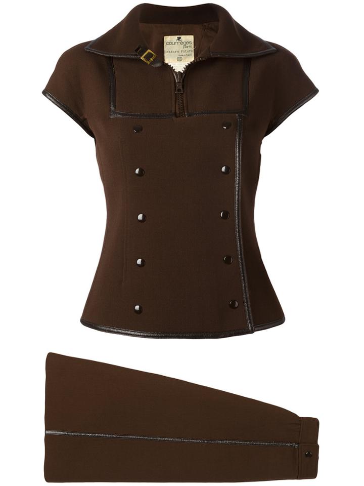 Courrèges Vintage Piped Skirt Suit - Brown
