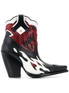 Valentino Valentino Garavani Rockstud Flame Cowboy Boots - Black