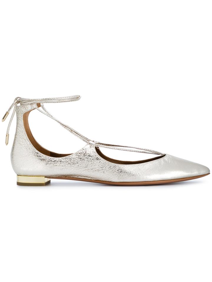 Aquazzura Gold Christy Ballet Flats - Metallic