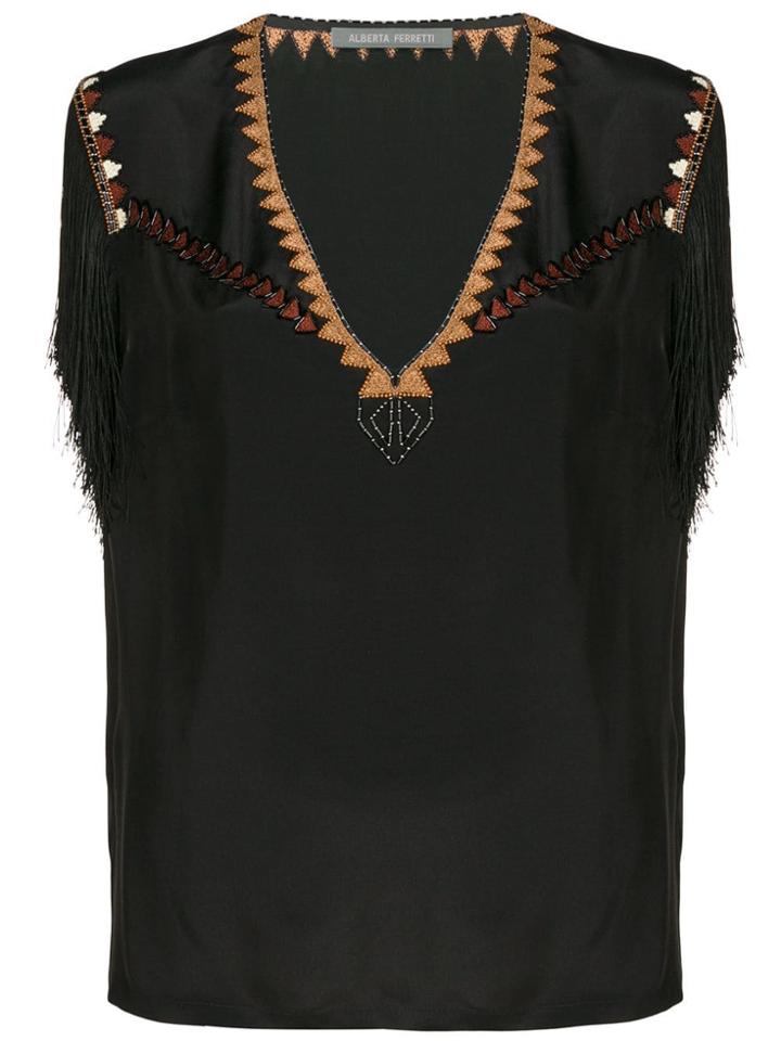 Alberta Ferretti Beaded Neck Blouse - Black
