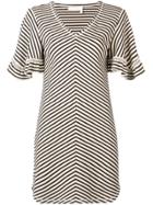 See By Chloé Chevron Frilled Sleeve Mini Dress - Neutrals