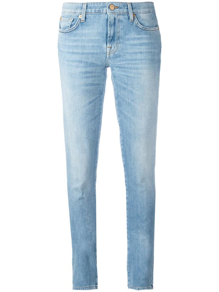 7 For All Mankind Stonewashed Skinny Jeans, Women's, Size: 28, Blue, Cotton/polyester/spandex/elastane