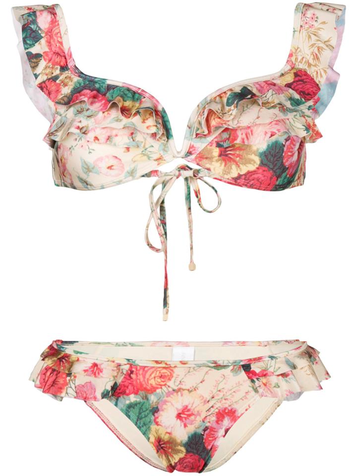 Zimmermann Laelia Shoulder Frill Bikini - Multicolour