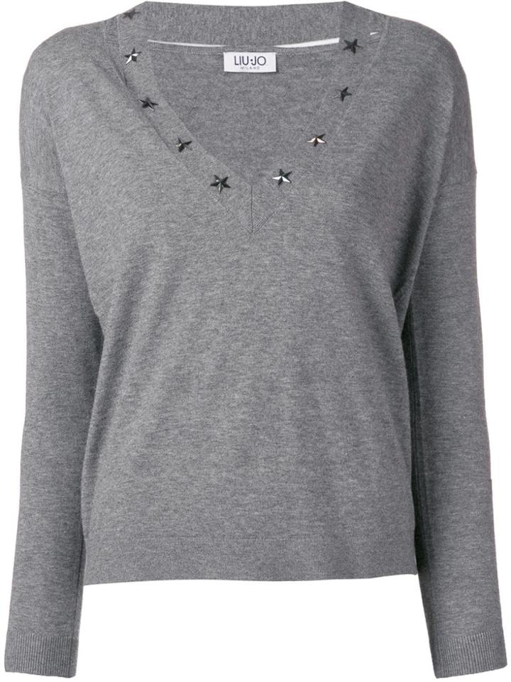 Liu Jo Star-stud Fitted Sweater - Grey