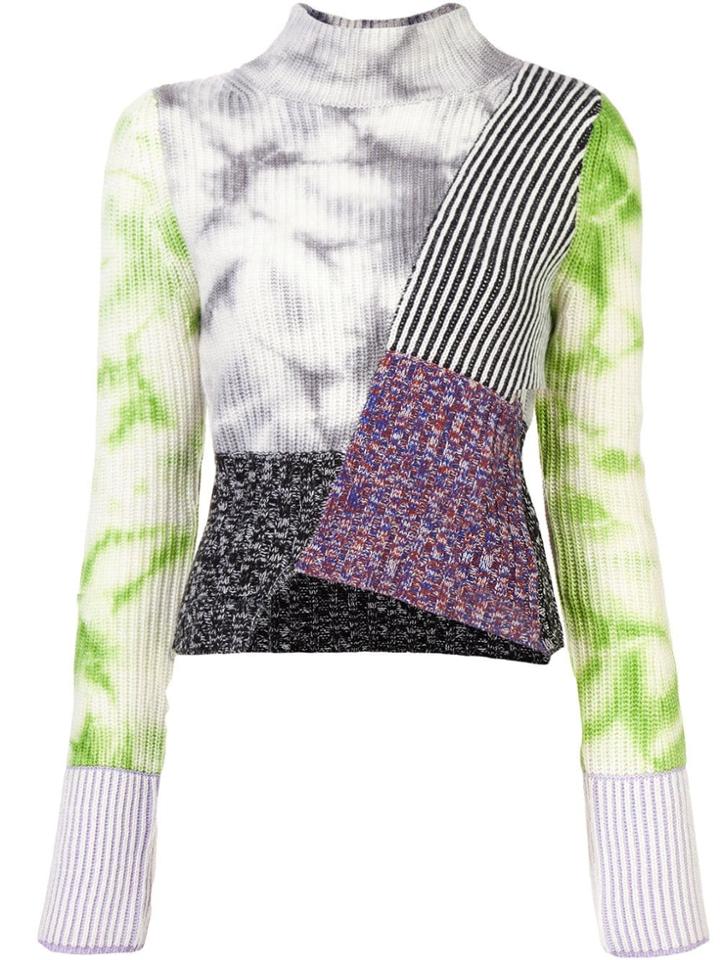 Zoe Jordan Contrast Panel Asymmetric Sweater - Green