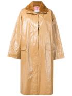 Stand Shearling Lined Raincoat - Brown
