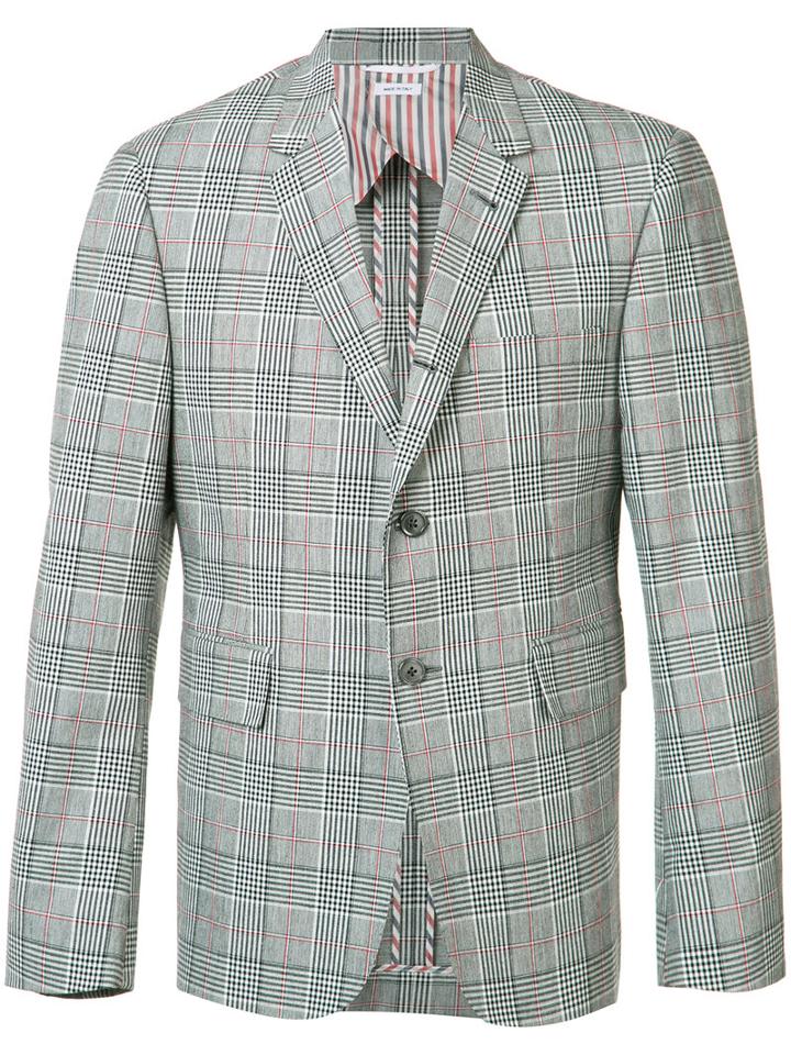 Thom Browne Checked Blazer, Men's, Size: 1, Grey, Cupro/cotton