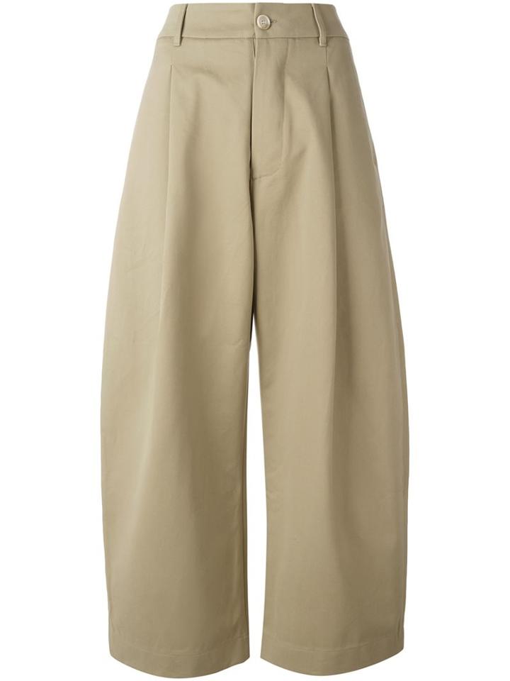 Studio Nicholson Pleated Wide Leg Cropped Trousers