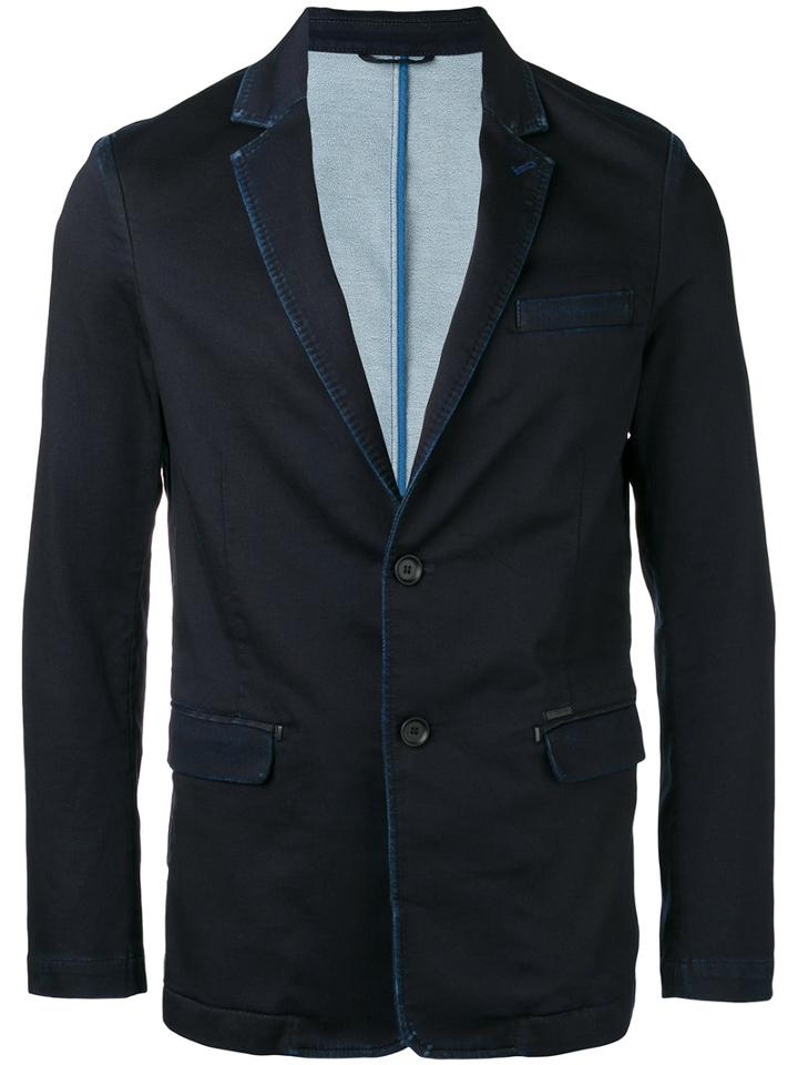 Diesel Washed Effect Blazer, Men's, Size: Small, Blue, Cotton/polyester/spandex/elastane