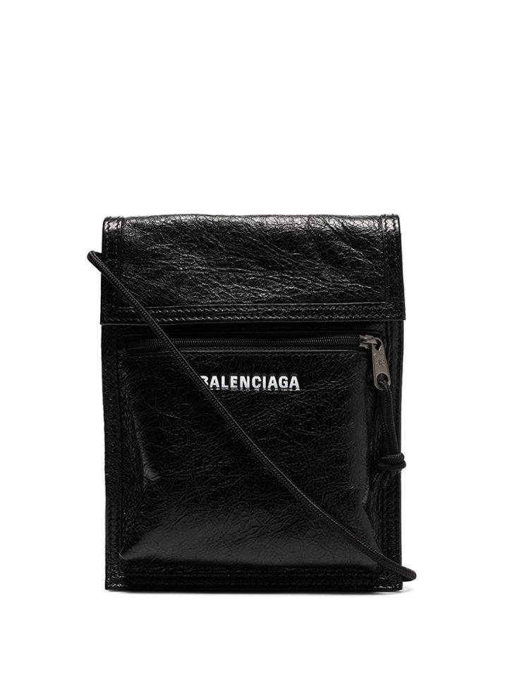 Balenciaga Black Explorer Arena Cracked Leather Messenger Bag