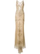 Roberto Cavalli Crossed Back Embroidered Gown, Women's, Size: 40, Nude/neutrals, Silk/polyamide