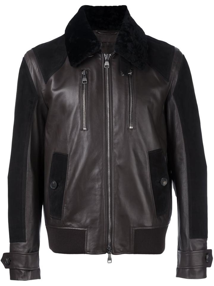Salvatore Ferragamo Shearling Collar Jacket, Men's, Size: 48, Brown, Lamb Skin/calf Leather/cupro