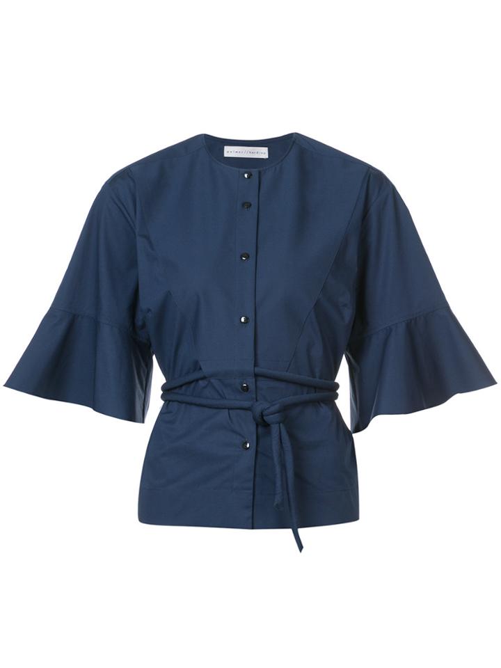 Palmer / Harding Belted Collarless Shirt - Blue