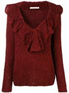 Mes Demoiselles Chunky Knit Ruffled Sweater - Red