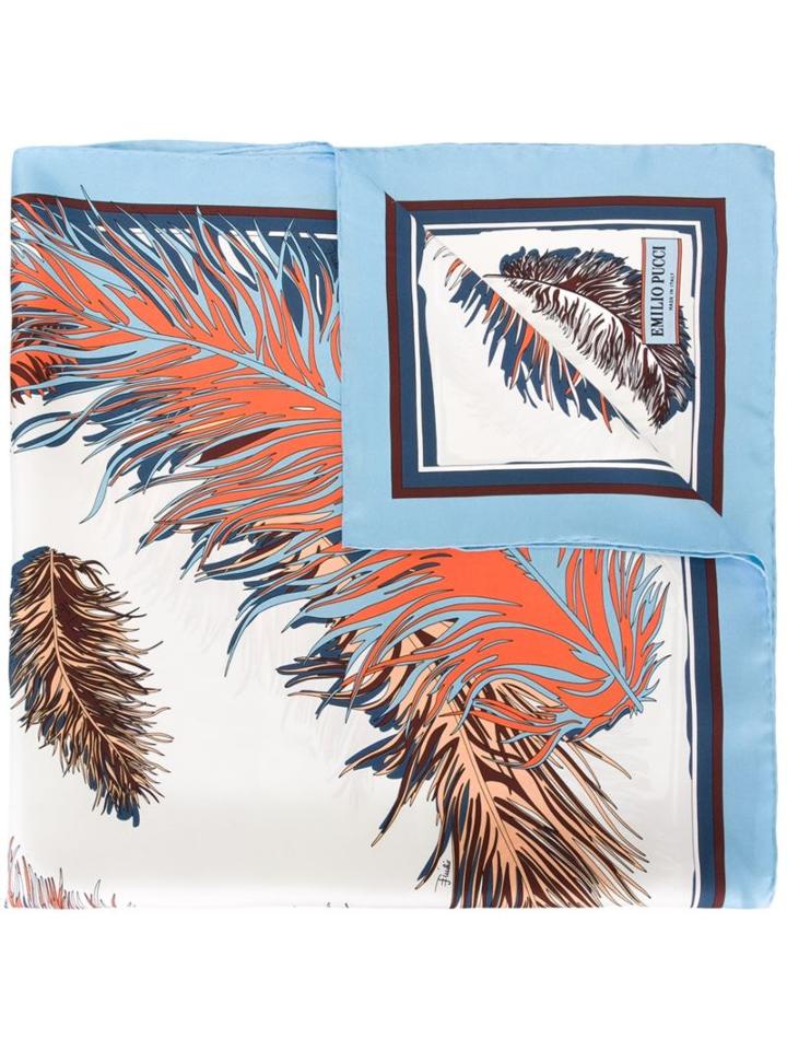 Emilio Pucci - Feather Print Scarf - Women - Silk - One Size, Blue, Silk