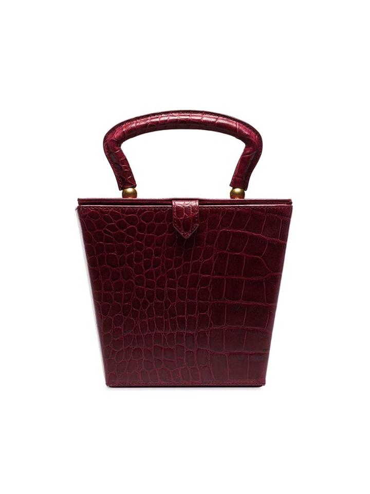 Staud Burgundy Red Sadie Mock Croc Leather Box Bag