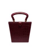 Staud Burgundy Red Sadie Mock Croc Leather Box Bag
