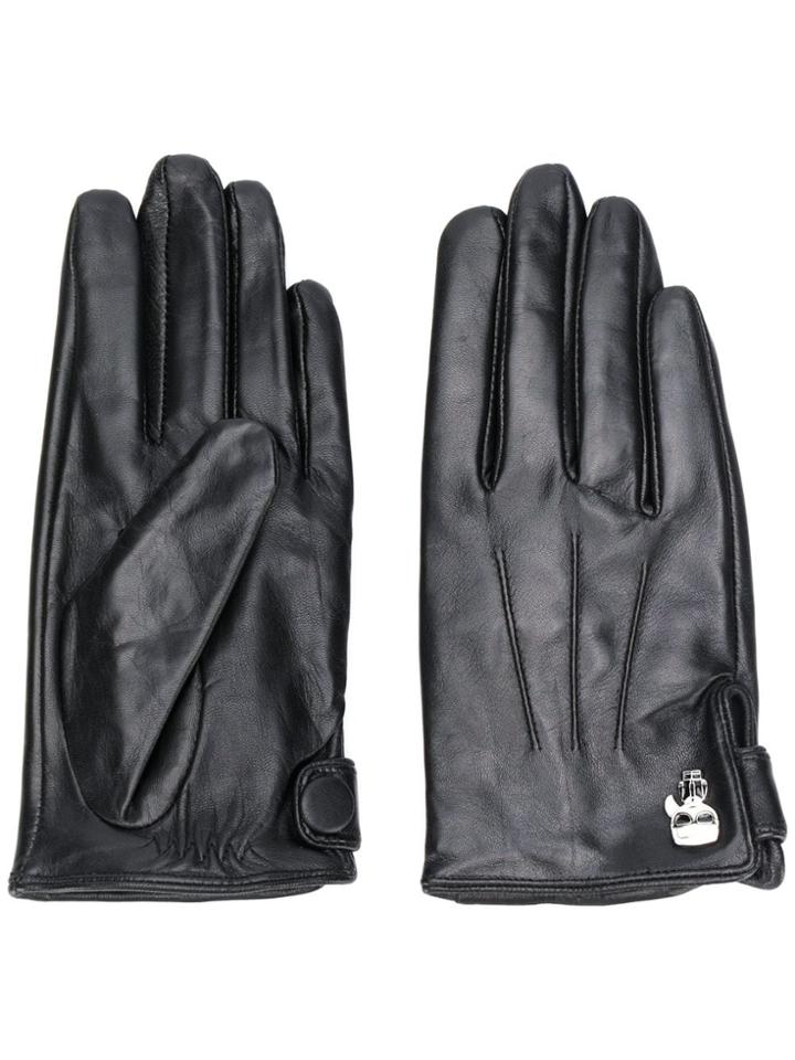 Karl Lagerfeld Pin-embellished Pebbled Gloves - Black