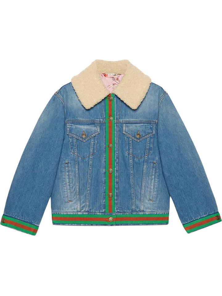 Gucci Denim Jacket With Shearling - Blue
