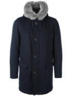 Herno Hooded Mid Coat, Men's, Size: 50, Blue, Feather Down/polyamide/cashmere/coyote Fur