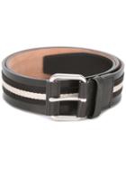 Bally Striped Belt, Men's, Size: 95, Black, Calf Leather