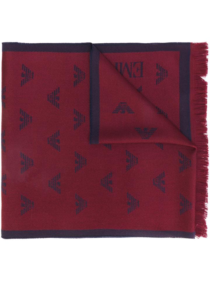 Emporio Armani Jacquard Logo Scarf - Red