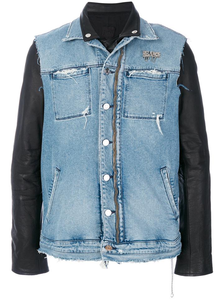 Road To Awe - Studded Biker Jacket - Men - Cotton/leather/polyester/spandex/elastane - L, Blue, Cotton/leather/polyester/spandex/elastane
