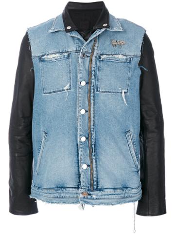 Road To Awe - Studded Biker Jacket - Men - Cotton/leather/polyester/spandex/elastane - L, Blue, Cotton/leather/polyester/spandex/elastane
