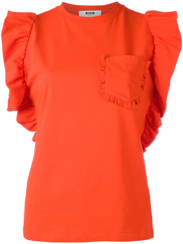 Msgm - Frill Detail Sleeveless Top - Women - Cotton - L, Red, Cotton