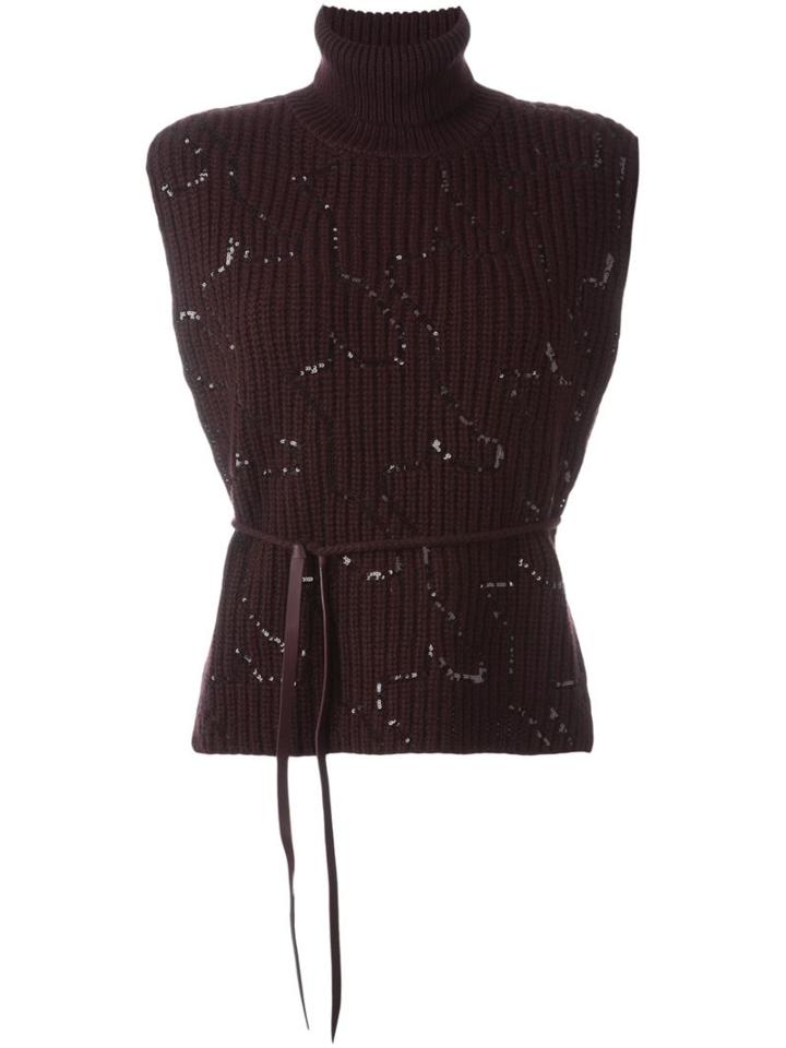 Brunello Cucinelli Roll Neck Knitted Vest, Women's, Size: Small, Pink/purple, Polyester/cashmere