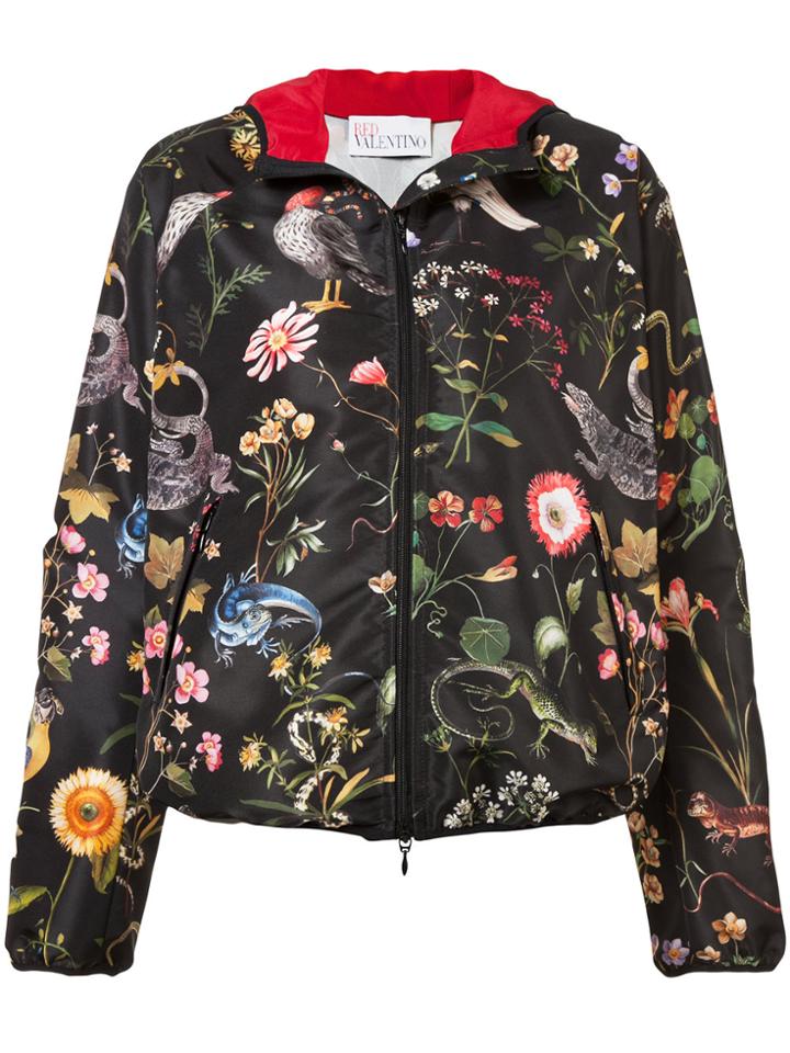 Red Valentino Birds Print Hooded Jacket - Black