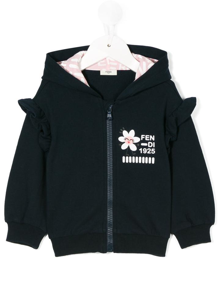 Fendi Kids - Ruffle Detail Hoodie - Kids - Cotton/spandex/elastane - 18 Mth, Blue
