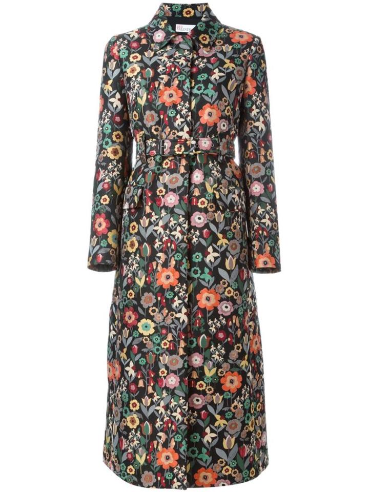 Red Valentino Floral Jacquard Coat, Women's, Size: 44, Black, Polyester/acetate