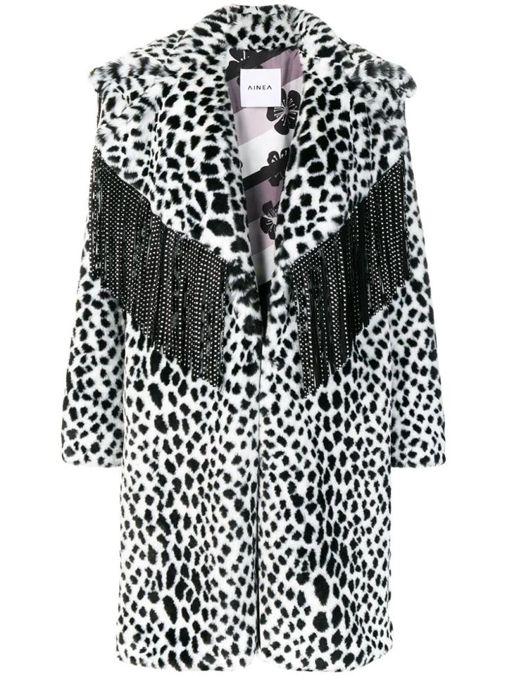 Ainea Leopard Faux Fur Coat - White
