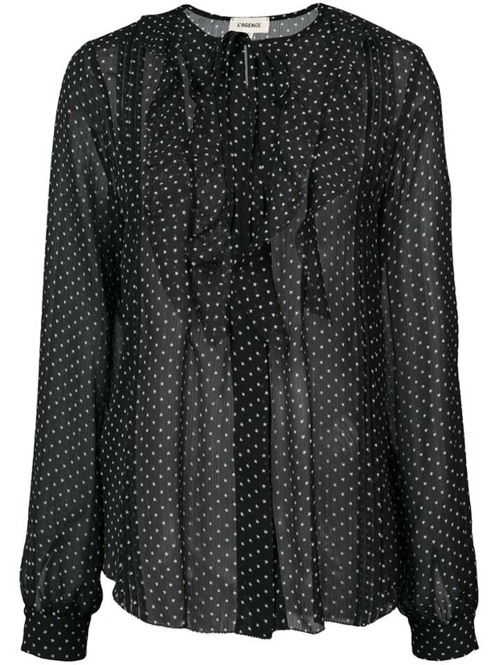 L'agence Polka Dot Frill Detail Blouse - Black