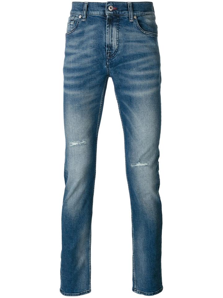 7 For All Mankind Stonewashed Slim-fit Jeans, Men's, Size: 31, Blue, Cotton/polyester/spandex/elastane
