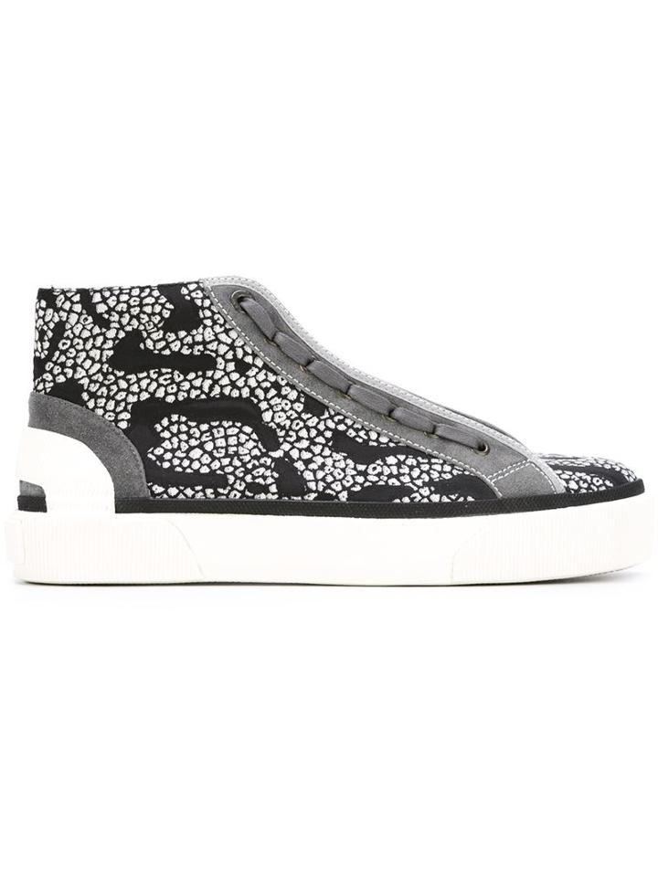 Lanvin Printed Hi-top Sneakers, Men's, Size: 6, Black, Rubber/leather/polyester