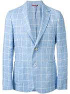 Fay Checked 'marked Pictures' Single Breasted Blazer, Men's, Size: 50, Blue, Linen/flax/acetate/viscose