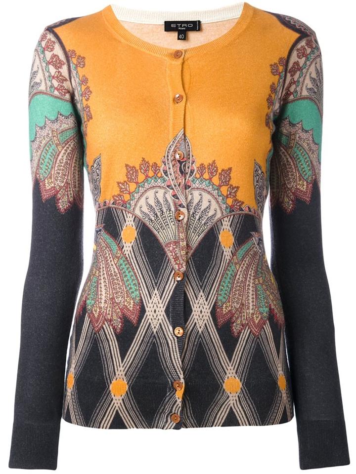 Etro Gothic Print Cardigan, Women's, Size: 40, Orange, Silk/cashmere