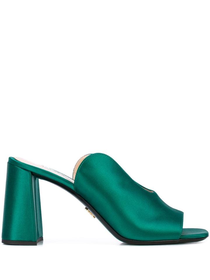 Prada Peep Toe Mules - Green